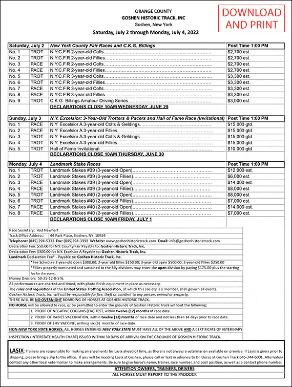 Goshen Historic Track Condition Sheet 2022